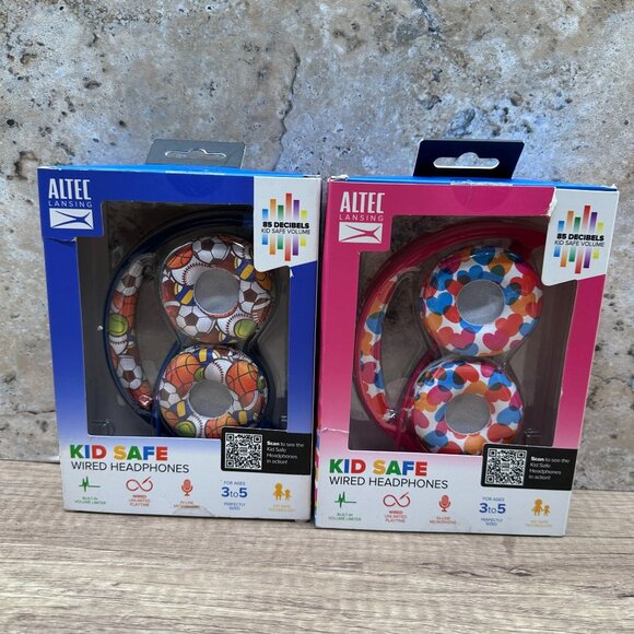 Lot Of 2 Altec Lansing Kids Safe Wired Headphones Blue, Pink Age 3 To 5 NIB - Picture 2 of 15